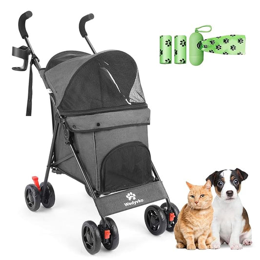 Pet Stroller for Small Dogs Medium Dogs 33lbs, Dog Pram Ultra Light - only 3.5 kg, Dog Stroller Pet Pram with 4 Wheel Foldable/Storage Basket/Cup Holder-P07