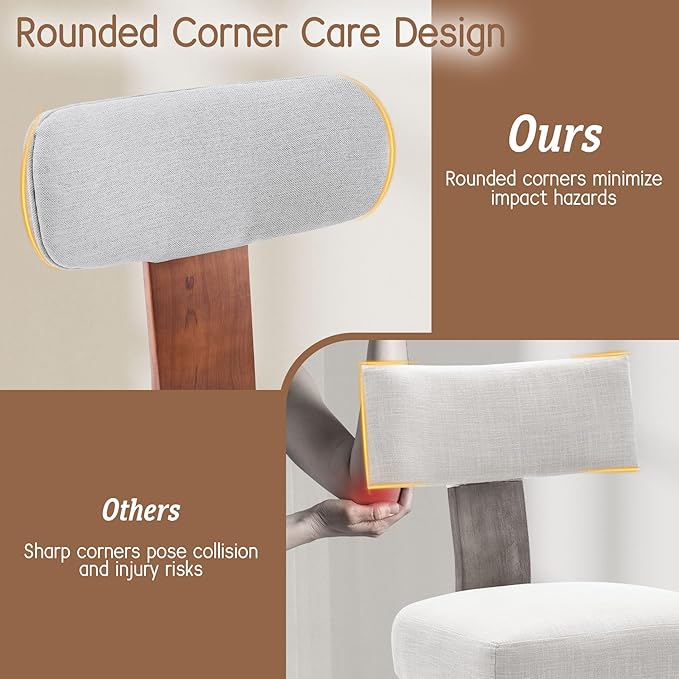 Dining Chairs Set of 5, Mid-Century Modern Upholstered Kitchen Chairs with Curved Backrest and Linen Fabric Seat, Wood Leg Accent Chairs for Dining Room, Living Room, Bedroom, Grey