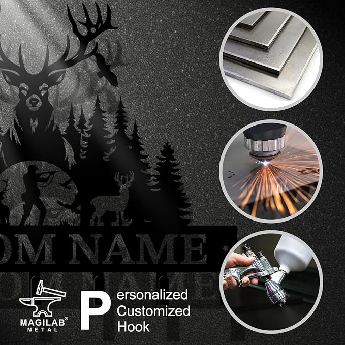 Personalized Custom Name Hunting Deer Wall Key Hooks,Metal Hunting Art Clothes Hooks,Metal Hunting Wall Home Storage Decorative,Hunter For Front Door, Hallway, Kitchen, Bedroom,Keys,Hats (Style M)