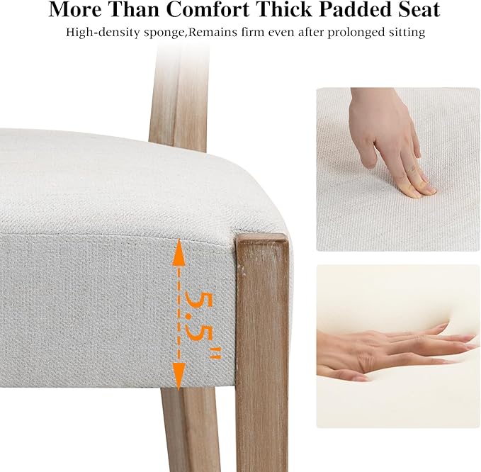 Dining Chairs Set of 6,Mid Century Modern Dining Chair Set - Linen Upholstered Low Back Kitchen & Dining Room Chairs with Woven Design,Beige Fabric