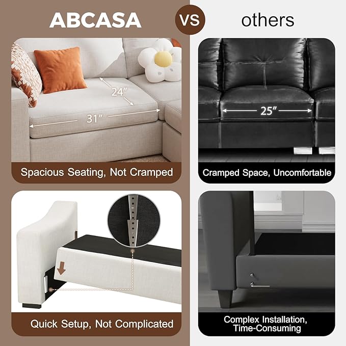 ABCASA 85" W Loveseat Couches for Living Room,Modern Linen Sofa with Removable Cover, Wide Armrest, Solid Wood Frame, Medium Firm Seat Cushion for Bedroom Office Apartment, Easy to Install, Grey