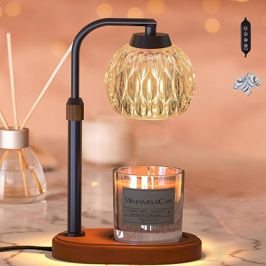 Candle Warmer, Candle Warmer Lamp with Timer/Dimmer,Wax Melt Warmer for Bedroom décor, Gift for Mom, Height Adjustable to Fit Large Yankee Candle Jars, 2X 50W Bulbs