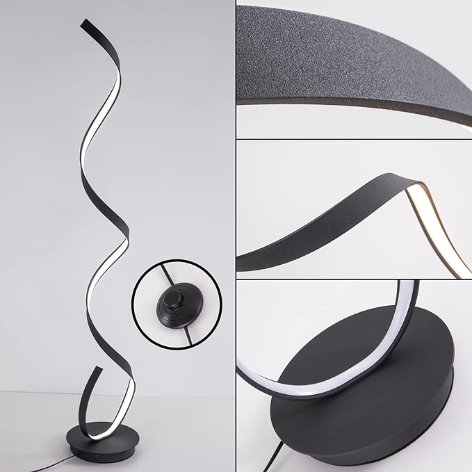 Spiral Floor lamp, 57 "48W Unique Modern LED Floor Light, 3 Color dimmable Remote Control Corner lamp Standing Light, Suitable for The Living Room Bedroom Reading Decorative Floor lamp（Black）