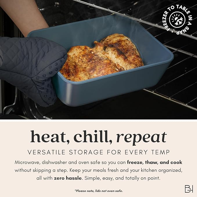 Ceramic Coated Glass Food Storage Container | No PTFE, PFOA, PFAS, and BPA | Reusable Non Toxic Meal Prep Container with Glass Lid | Easy To Store | 2.5 Cup Square [Dusk]