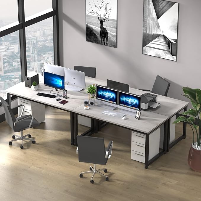 NSdirect 63" Large Computer Desk,Modern Simple Style PC Table Office Desk Wide Workstation for Study Writing,Gaming and Home Office,Extra 1" Thicker Wooden Tabletop and Black Metal Frame,White+Black