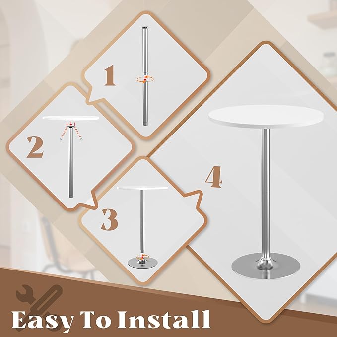 Homall Round Dining Table Bistro Pub 23.8 x 39.5 Inches Bar Table for Kitchen, Dining Room (2, White-Silver)