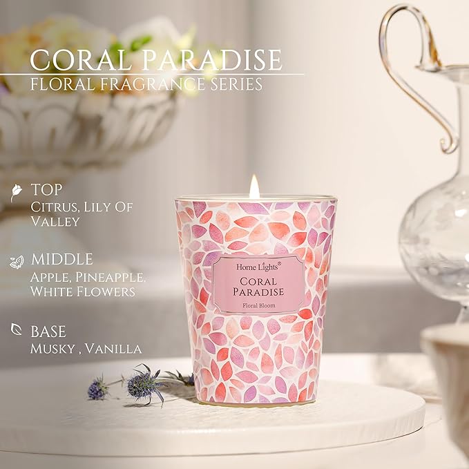 HomeLights Coral Paradise Scented Candles | 6.7oz Soy Candles Bohemian Natural Textures Large Candle Jars | Ideal Candle Gifts for Events, Home Decor Stress, Relief & Relaxation