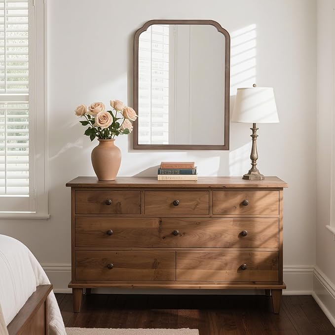 HOMECOOKIN Wood Bathroom Mirrors for Wall Mounted, 30" x 40" Rustic Wood Frame Wall Mirrors Decorative for Living Room or Bedroom Vanity Mirror (WN) B