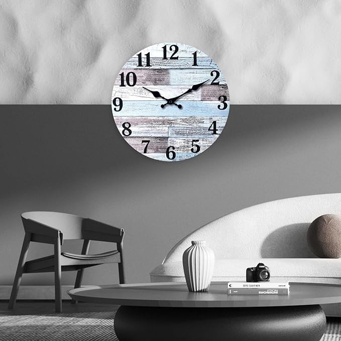 XNM Wood Extra Large Clocks Battery Operated Decorative 24 Inch Nautical Grey Rustic Wall Clock for Office Round Wall Clock Silent(MDF No Solid Wood)