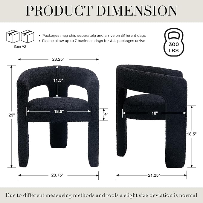 Black Dining Chairs Set of 2, Upholstered Sherpa Barrel Chairs with Arms Comfy Accent Side Chairs for Living Room/Dining Room/Reception