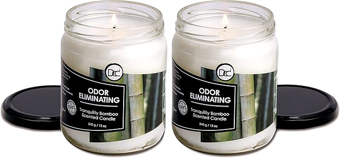 Bamboo Two Pack Odor Eliminating Highly Fragranced Candles - Eliminates 95% of Pet, Smoke, Food, and Other Smells Quickly - Up to 80 Hour Burn time - 12 Ounce Premium Soy Blend
