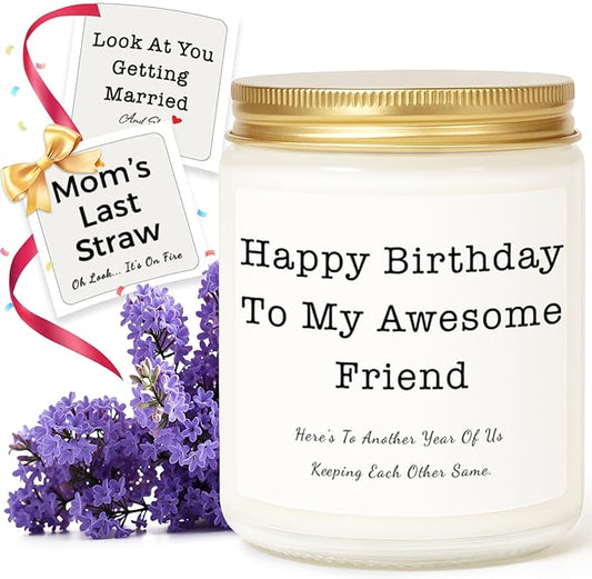 Birthday Gifts for Women, Unique Friendship Birthday Gifts, Funny Candles Gift Ideas for Womens, Best Friend, Her, Sister, Bestie, Lavender Scented Candle with Replaceable Stickers