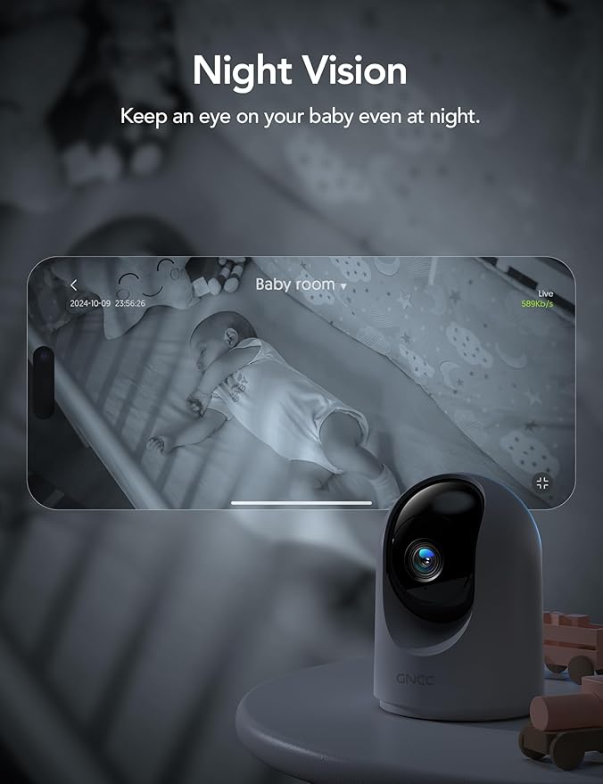 GNCC Indoor Security Camera, 2K Cameras for Home Security with Motion Detection, Baby/Pet Camera with Phone App, Night Vision, 2-Way Audio, Works with Alexa & Google Home, 2.4G WiFi (only)