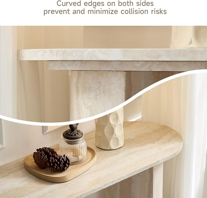 LKTART 55" MDF Console Table for Entryway, Narrow Entryway Table with Faux Mars Marble Pattern, Couch Table Behind Sofa with Curved Legs for Living Room Hallway Foyer