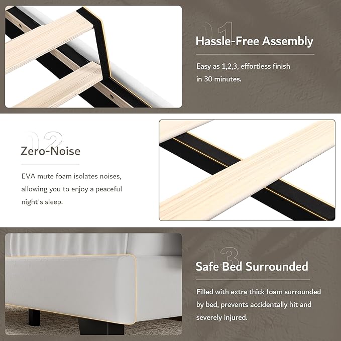 iPormis King Platform Bed Frame with Velvet Upholstered Headboard & Thickened Legs, Mattress Foundation with Solid Wooden Slats Support, No Box Spring Needed, Noise Free, White