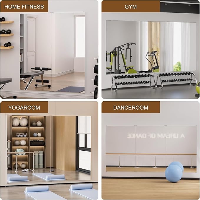 brisafe 2PCS 71" x 32" Home Gym Mirrors for Wall – Ultra-Light Nano Full-Length Wall Mirrors for Dance Studio & Yoga, Ultra Clear Nano Material Full-Length Mirror, Oversized Shatterproof Floor Mirror