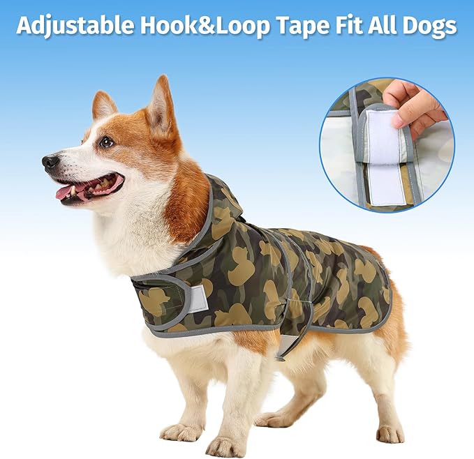 Dog Raincoat for Medium Dogs Waterproof Hooded Rain Jacket with Reflective Strips Leash Hole & Poncho Adjustable Fit (CamoDuck,L)