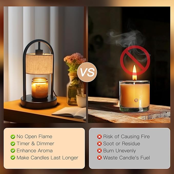 Black Candle Warmer Lamp with Timer - Dimmable Wax Melts Warmer for Bedroom, Mother's Day Gift, New Home Decor (2 Bulbs Included)