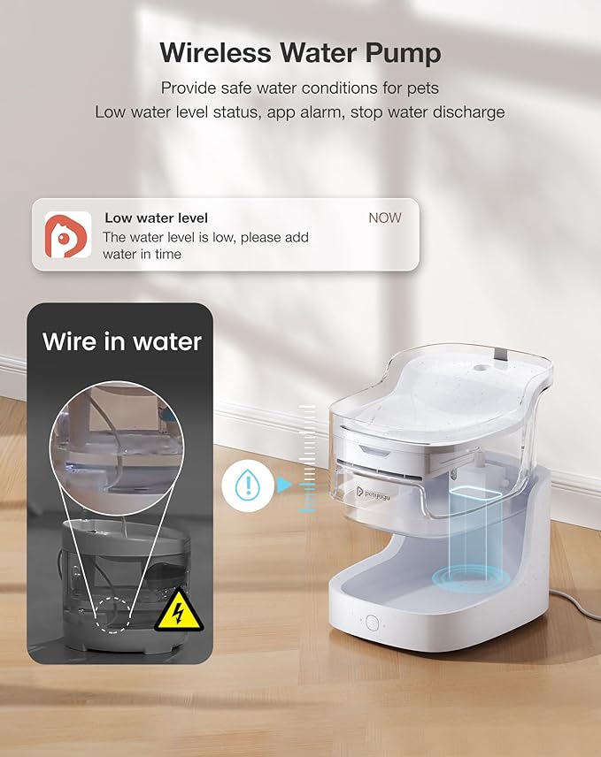 Cat Water Fountain for Drinking, 8-Layer cat Fountain Filter, Ultra-Quiet Pet Fountain for Dogs and Cats 2.4G WiFi(PF1L Marble)