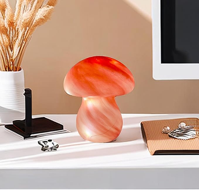 Mushroom Table Lamps Night Lights Cute Glass Nightstand Bedside Desk Lamps for Bedroom Living Study(Bulb Included) - Pink