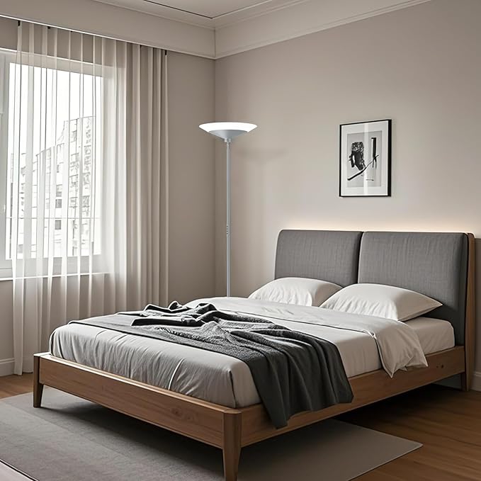 Silver Torchiere Floor Lamp - 30W Dimmable LED Standing Lamp with Remote/Button Control, 1800Lm, 3000-6500K, 72in Bright Standing Pole Light for Living Room Bedroom Office Corner