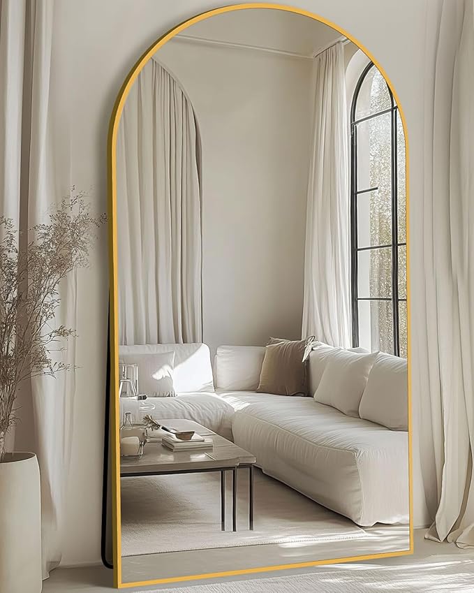 Full Length Mirror, 78"x38" Oversized Floor Mirror with Stand, Hanging or Leaning Full Body Mirrors Mirror for Bedroom, Living Room, Cloakroom, Arch, Gold