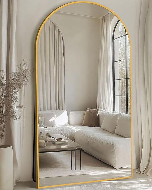 Full Length Mirror, 78"x38" Oversized Floor Mirror with Stand, Hanging or Leaning Full Body Mirrors Mirror for Bedroom, Living Room, Cloakroom, Arch, Gold