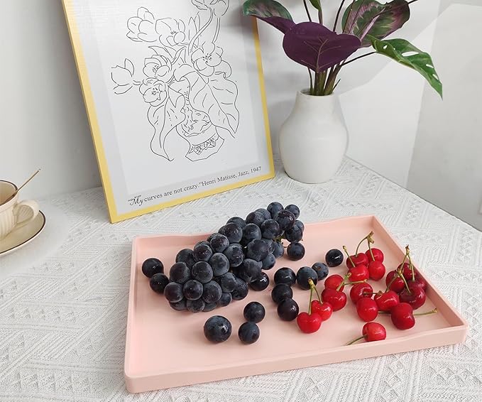 Pink Serving Tray (15 x 10.6 inch), Large Tray, Serving Accessory, Spa, Coffee, Drinks, Countertop, Bar, Party, Seasoning, Perfume, Decorative and Display Use.