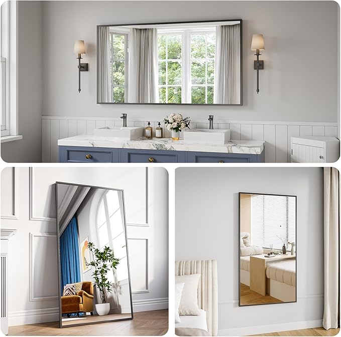 Bathroom Mirror 30"x55" Matte Black Rectangle Bathroom Wall Mirror for Over Sink, Modern Large Vanity Mirror, HD Tempered Glass, Anti-Rust Aluminum Alloy Frame, for Living Room, Bedroom, Entryway