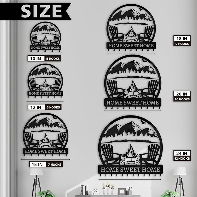 Personalized Metal Key Holder - Custom Wall Mount with Mountain Design - Camping Key Hooks for Wall Organizer - Key Rack Decoration for Entryway