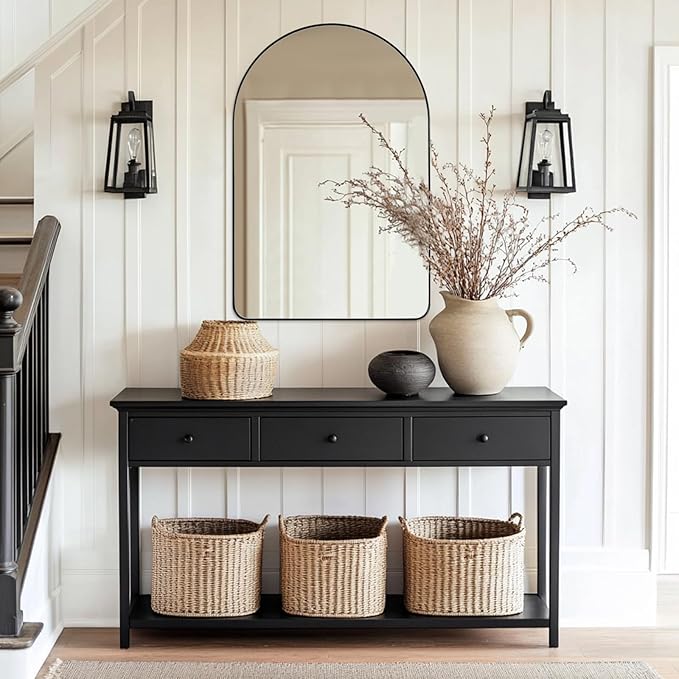 ANDY STAR Arched Mirror, 24 x 36 Inch Black Wall Mirror in Stainless Steel Metal Frame, Arch Top Rounded Corner 1 Inch Deep Set Design Wall Mount Hangs Vertical