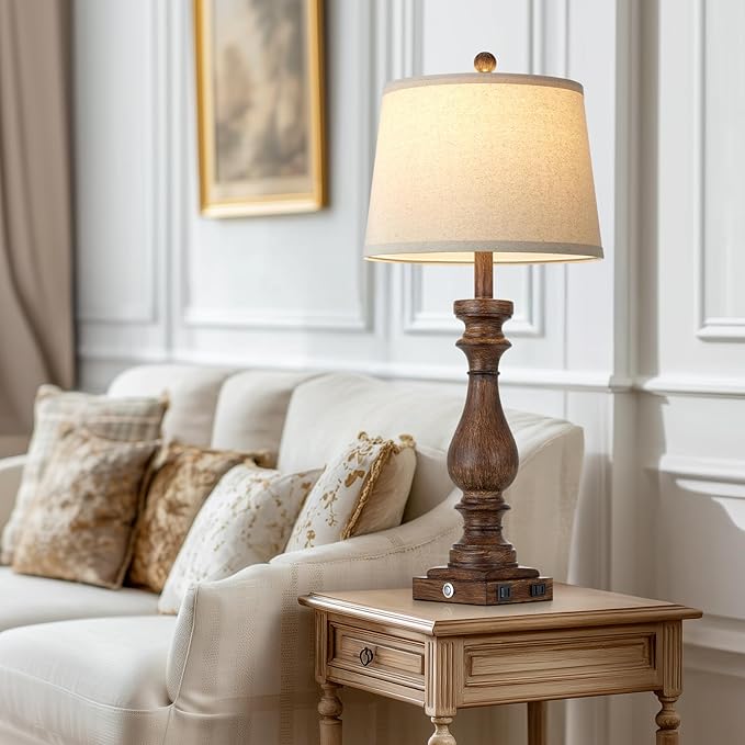 29" Tall Vintage Table Lamps Set of 2,Farmhouse Bedside Lamps with USB C+A Ports & AC Outlet,3-Way Dimmable Touch Lamp for Night Stands Living Room Bedroom,Brown