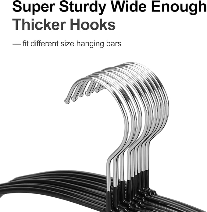 TOPIA HANGER Metal Hangers 20 Pack, Non Slip Clothes Hangers Space Saving, Heavy Duty Rubber Coated Wire Hanger for Coat, Shirt, Dress, Pants-Black, CT12H
