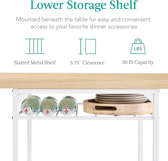 Best Choice Products 3-Piece Modern Dining Set, Space Saving Dinette for Kitchen, Dining Room, Small Space w/Steel Frame, Built-in Storage Rack - Natural/White
