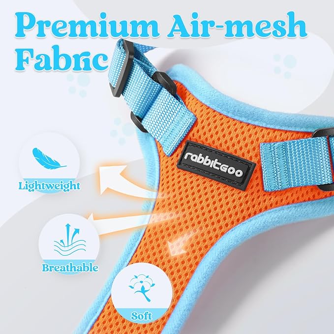 rabbitgoo Cat Harness and Leash Set, Escape Proof Soft Adjustable Vest Harnesses for Outdoor Walking, Easy Control Breathable Kitten Jacket with Reflective Strips, Orange & Light Blue, XXS