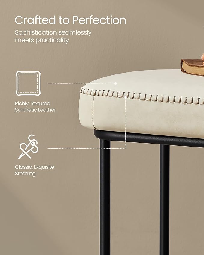 VASAGLE EKHO Collection - Storage Bench for Entryway, Ottoman Bench with Steel Frame, 43.3-Inch Wide, Synthetic Leather, Living Dining Room, Mid-Century Modern, Loads 660 lb, Cream White ULOM085W02