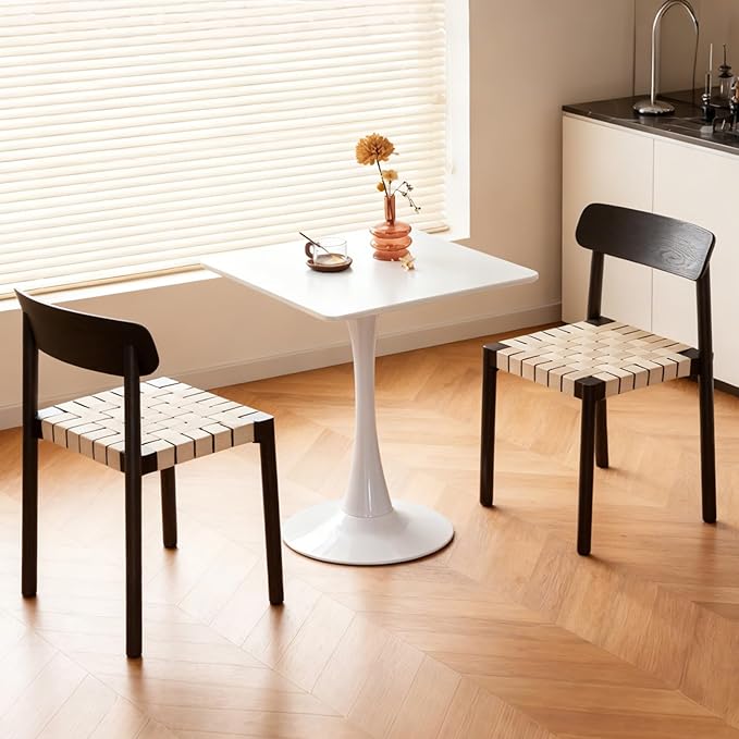 Square Dining Tulip Table for 2, Mid-Century Modern Table with Sturdy Metal Pedestal for Kitchen, Bistro, Cafe, Leisure (White, 24 INCH)