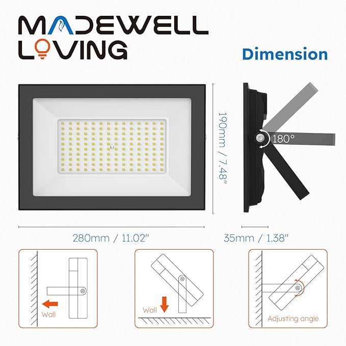 100W LED Flood Lights Outdoor – 18000 LM Super Bright Security Lighting, IP66 Waterproof, 5000K Daylight – Energy-Efficient Outdoor Lights for Garage, Garden, Lawn, Backyard