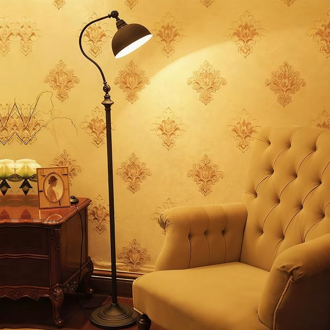 MIXL-Black Gooseneck Floor Lamp with Knob Switch,Adjustable Shade Metal Standing Light,Rotatable Floor Reading Lamp Over Chair,Industrial Standing Lamps for Living Room Bedroom and Office