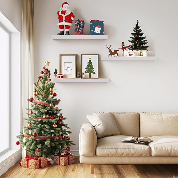 BAYKA White Floating Shelves for Wall, 22.5 inches Wall Mounted Rustic Wood Shelves for Bathroom, Bedroom, Living Room, Floating Shelves for Books/Storage/Decor (Set of 3)