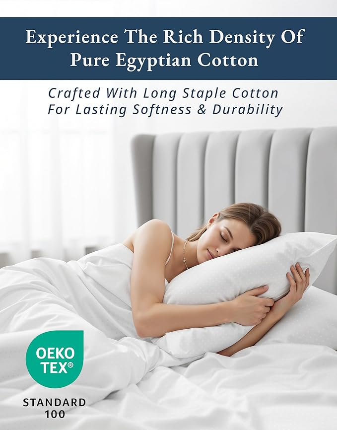 LANE LINEN 100% Egyptian Cotton Full Size Bed Sheets Set, Soft & Comfy Cooling Sheets Full Size, No Pill Natural Temperature Regulating Elegant Jaquard Swiss Dot White Sheets