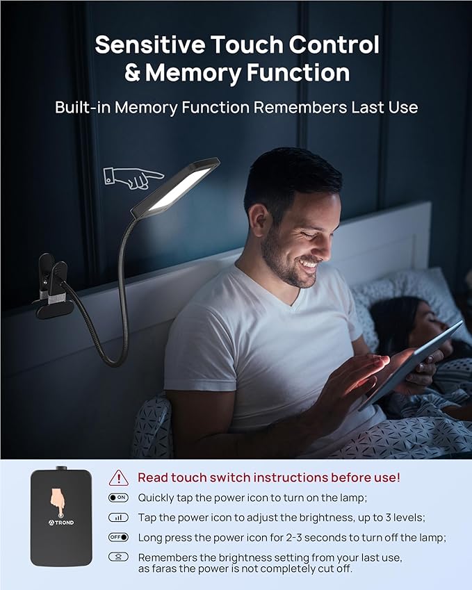 TROND LED Desk Lamp with Clamp, 1000LM Super Bright 3-Level Dimmable Desk Light 6000K Daylight, Extra-Long Flexible Gooseneck Clip on Light, Eye-Care Clamp Lamp for Painting, Workbench,Reading, Sewing
