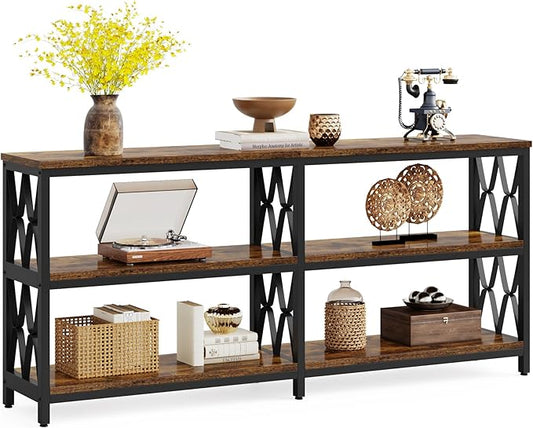 LITTLE TREE Console Table with Storage Shelves, 70.9" Industrial 3-Tier Sofa Table for Living Room, Long Foyer Table Entryway Table for Hallway, Front Door, Entrance, Rustic Brown & Black