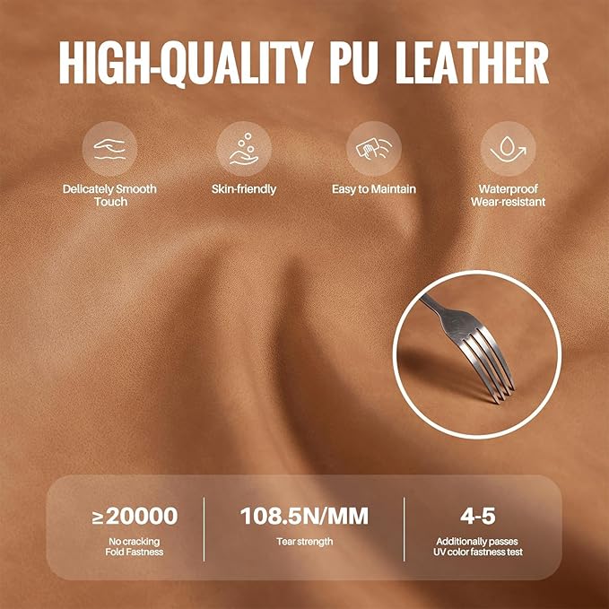 Home Office Desk Chair, Ergonomic Computer Chair with Wheels and Oak Arms, Adjustable Height Rolling Swivel Executive Task Armrests Chair, Camel Brown