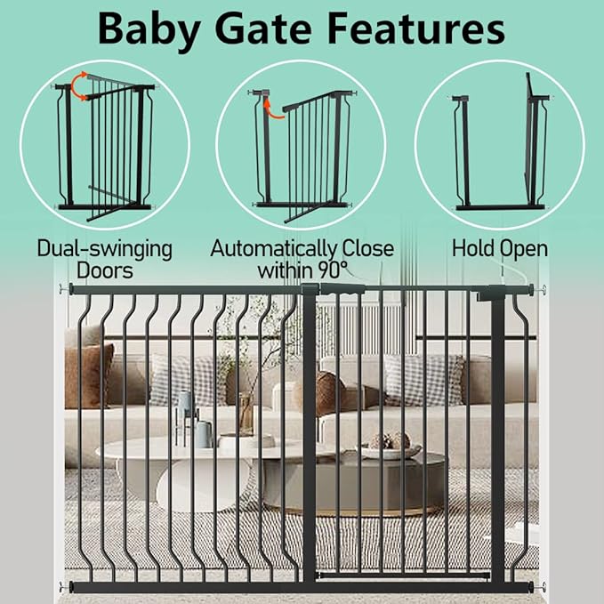 ALLAIBB Black 40.55" Extra Tall Wide 29.92-46.06" Baby Gate Pressure Mounted Walk Through Child Kids Safety Toddler Tension Pet Dog Gates with Extension for Doorways Kitchen