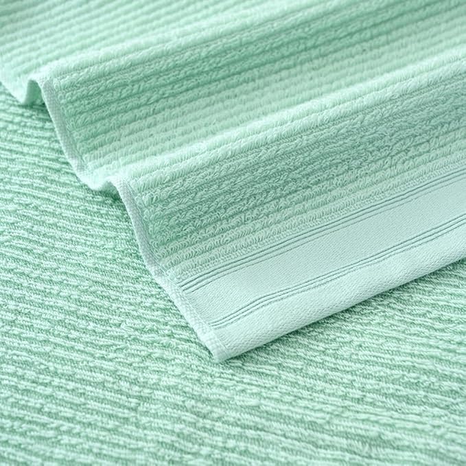 YiLUOMO Ribbed Striped Hand Towel Set of 2 Soft and Absorbent 100% Cotton Bathroom Hand Towel Decorative 13 x 29 Inch (Green)