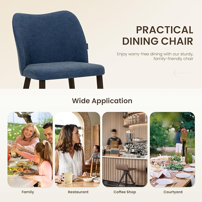 Wooden Dining Chairs Set of 2, Upholstered Kitchen Dining Room Chair, Modern Farmhouse Dinner Chair for Restaurant & Cafe, Blue