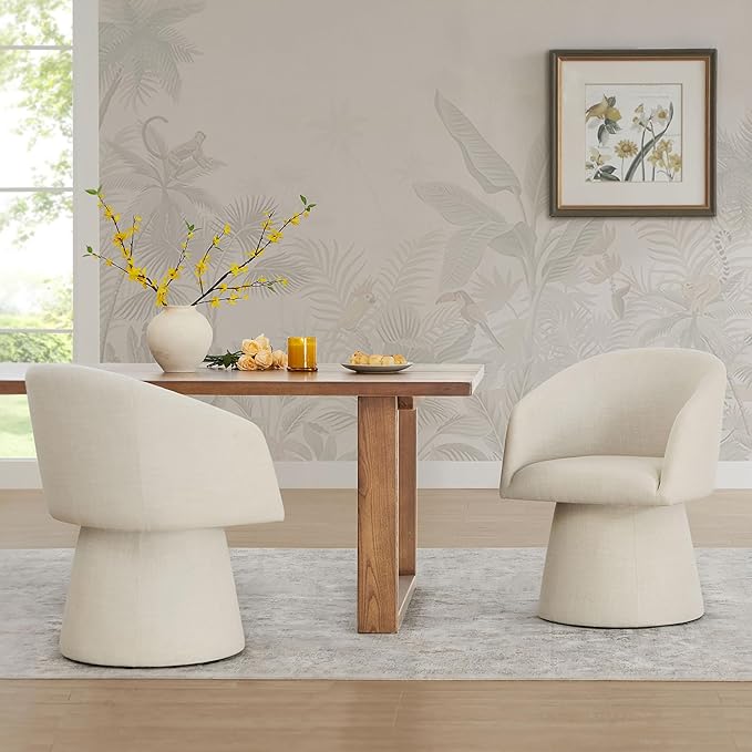 Swivel Dining Chairs Set of 1, Upholstered Mid Century Modern Deskchair with Barrel Back, Linen Fabric Kitchen Chairs for Dining Room, Bedroom, Dressing Room, Linen