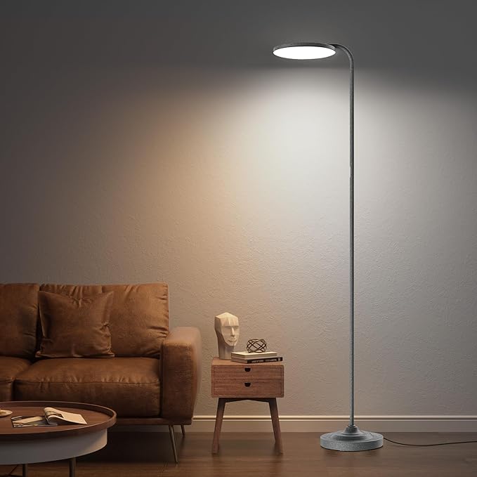 36W LED Floor Lamp, Super Bright Standing Lamp, Modern Stepless Dimmable Torchiere Lamp with Remote Control, 350°Rotating Head Reading Floor Lamp for Living Room, Bedroom, Office - Gunmetal