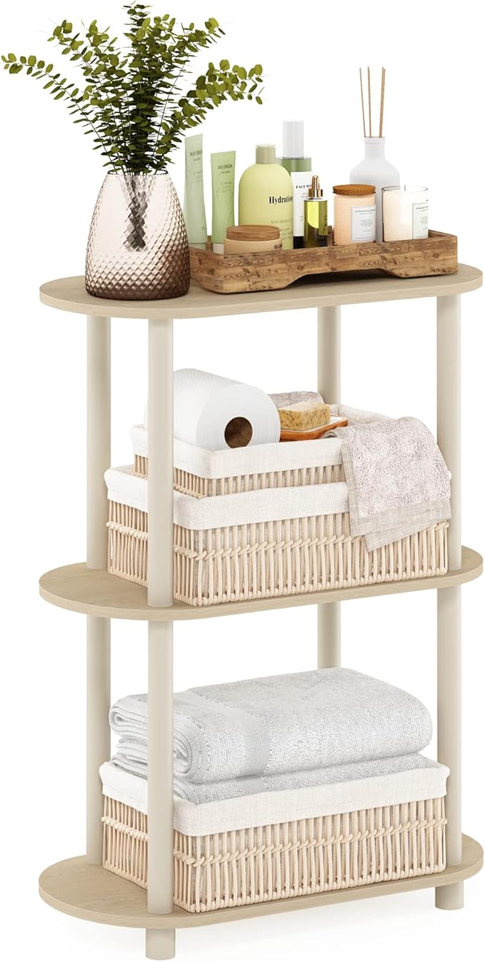 Furinno Turn-N-Tube No Tools 3-Tier Modern Oval Side Display Rack, Bauhaus Oak/Beige